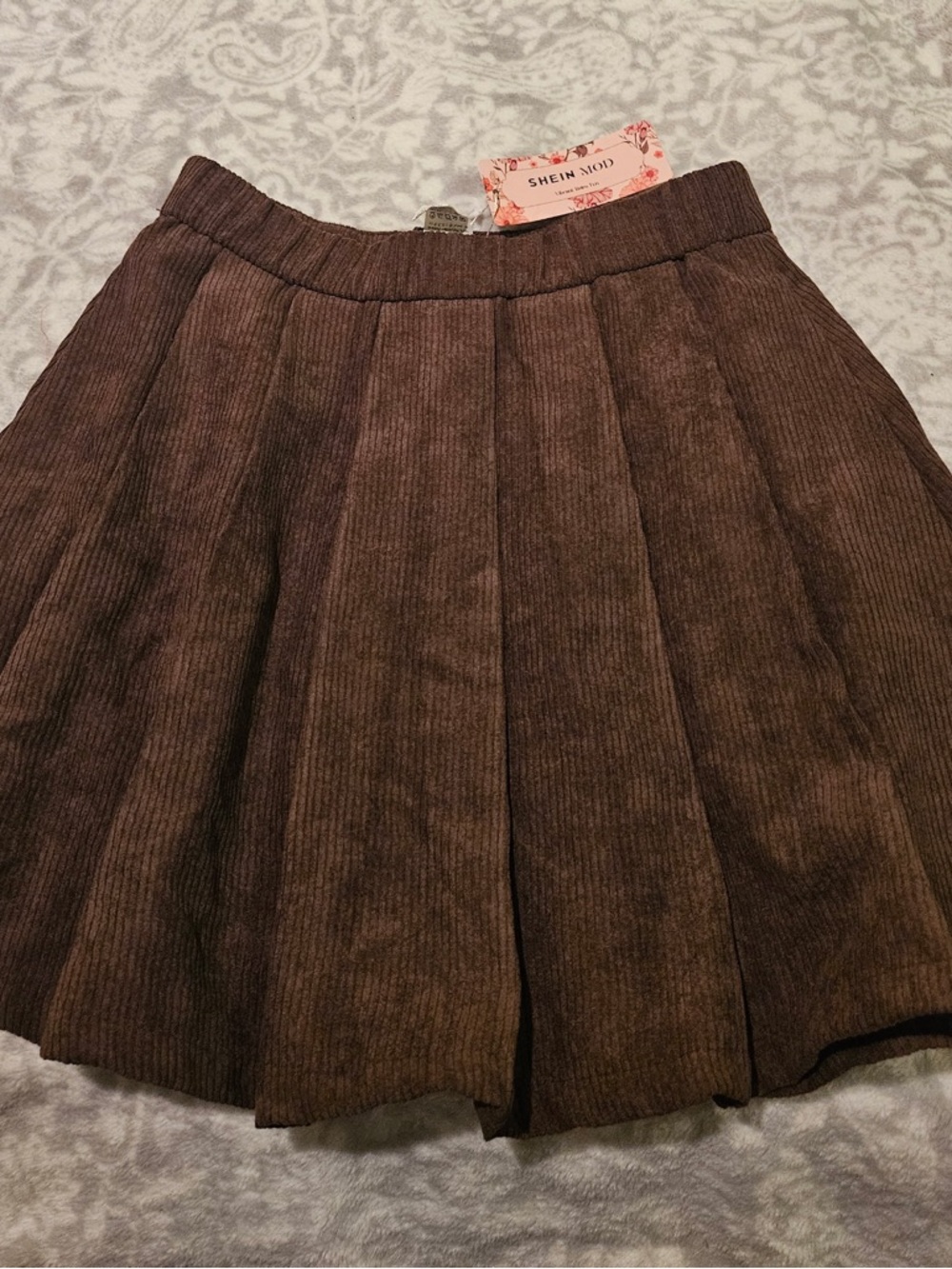 SHEIN Brown Corduroy Pleated Mini Skirt